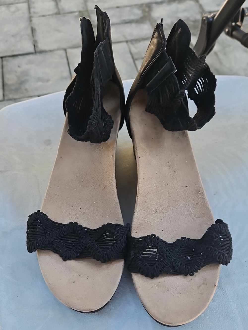 Lucky Brand Black Crochet Ankle-Strap Sandals
